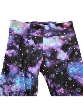 Galaxy Leggings Girls Purple Black High Rise SOFT Sueded Juniors Size 7/9 JJ3231